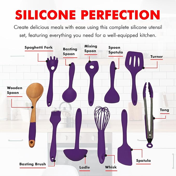 Chef Craft Premium Silicone Kitchen Tool and Utensil Set, 11 Piece - Image 4