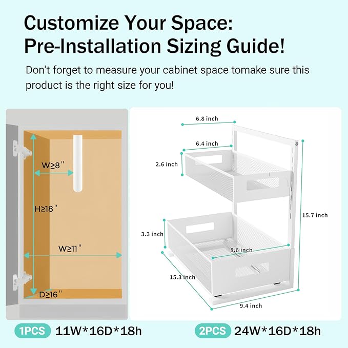 Petiza Under Sink Organizer Adjustable Height 2 Tier Bathroom Organizer Pull - Image 2
