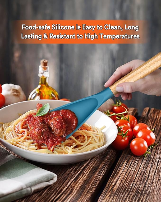 Cooking Spoon for Nonstick Cookwares, Wood Handle Spoon for Mixing, and Scrape - Image 3