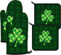 Green Clover Oven Mitts and Pot Holders Sets 4Pcs, Extra Long Oven Gloves by VisittheDuibelproduct