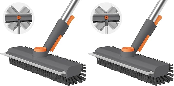 Floor Scrub Brush with Long Handle, 3 in 1 Scrape and Heavy-Duty Stiff Bristle by AIRU