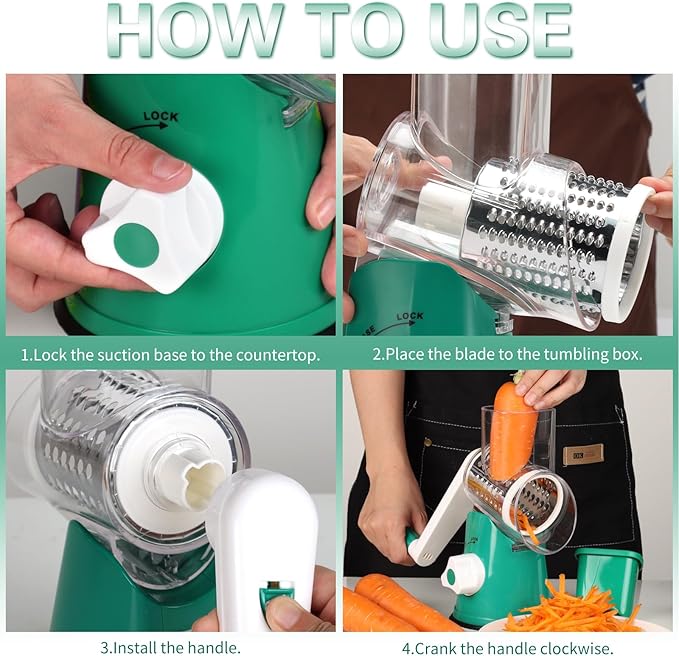 Cambom Rotary Cheese Grater Hand Crank Cheese Shredder - Image 8