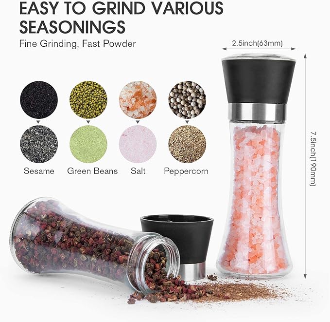 Hotder Premium Pepper and Salt Grinder Set of 2-Refillable Coarseness - Image 4