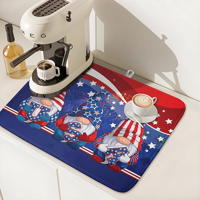 Kawani 4th of July Dish Drying Mat 18x24 Inch Spring Summer Patrioti Gnome - Image 7