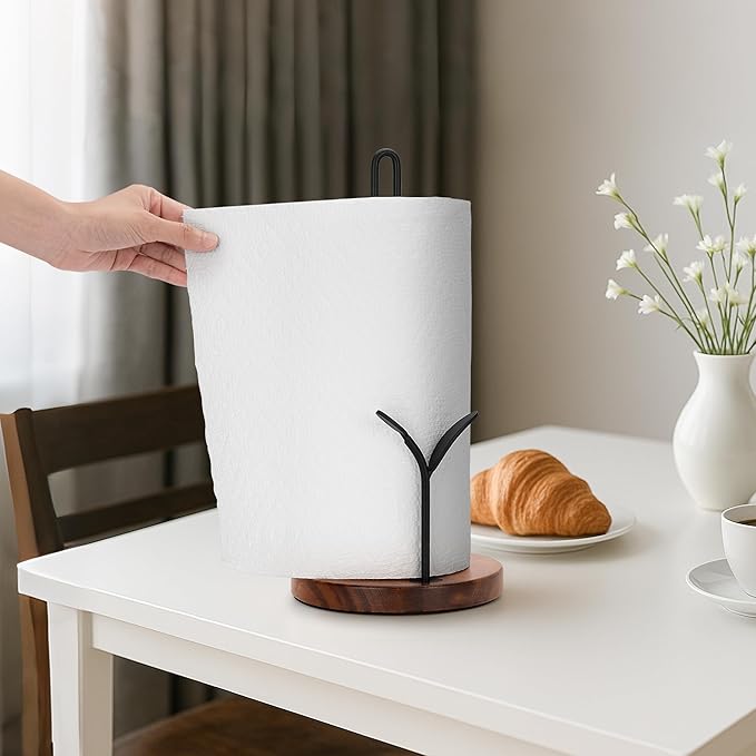 Wood Paper Towel Holder Countertop, Leaf-Shaped Accent Iron Rods - Image 7