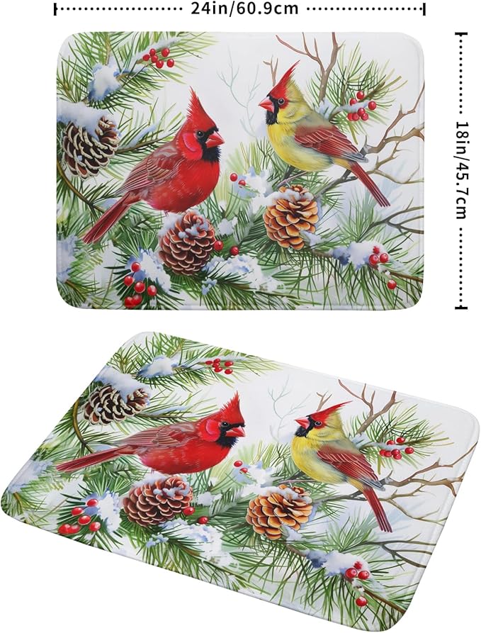 Giwawa Red Birds Dish Drying Mat, Xmas Tree Branch Holly Red Berries Dish - Image 2