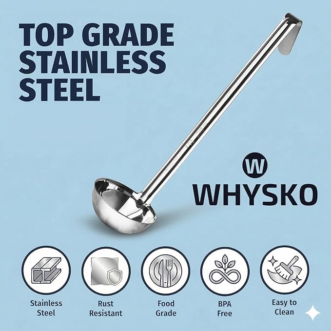 Whysko Soup Ladle Stainless Steel, 4 oz Metal Ladle Spoon, Rustproof Heat - Image 4