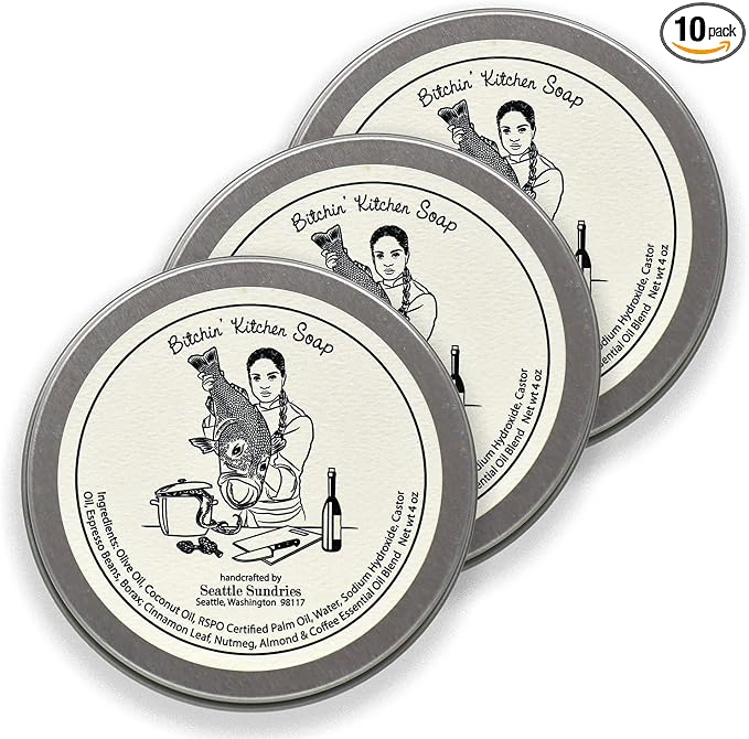 Seattle Sundries Natural Dish Soap Bar, Chef Gift for Cook, 10x (4oz) Kitchen Hand & Dish Bar Soap in a Low Waste Gift Tin, Scented with Pure Essential Oils
