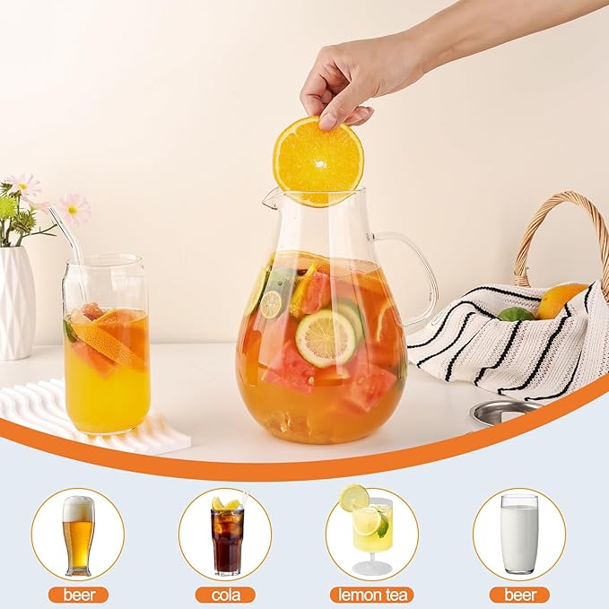 2500ml Glass Pitcher with Lid, 88 Ounces with Precise Scale Line, Hot/Cold - Image 4