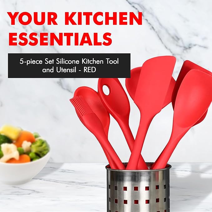 Chef Craft 5 Piece Red Premium Silicone Kitchen Tool Set - Image 2