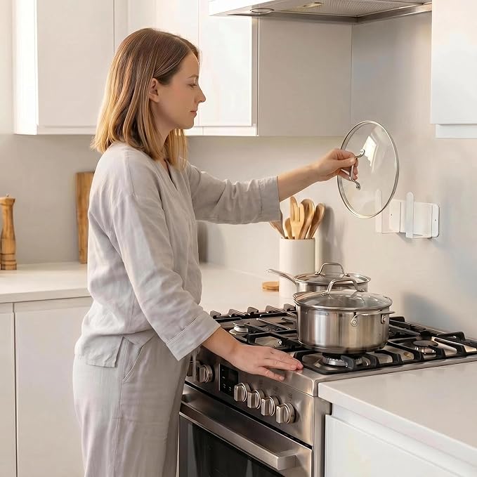 Pot Lid Rack, Wall Mounted 304 Stainless Steel Pan Lid Organizer Holder - Image 2