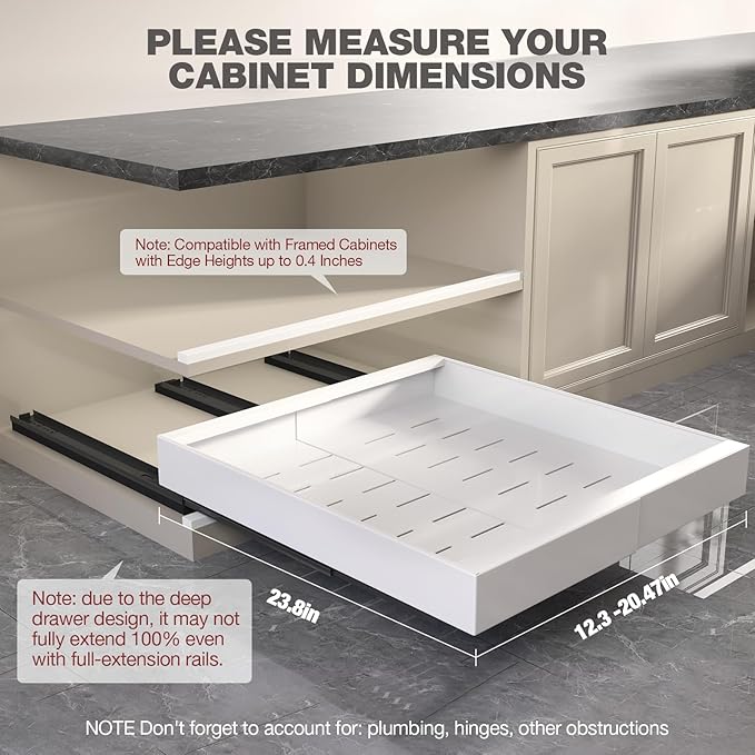 Seinloes 2 Pack Pull Out Cabinet Organizer 24" Deep, Full Extension 3 Slide - Image 4