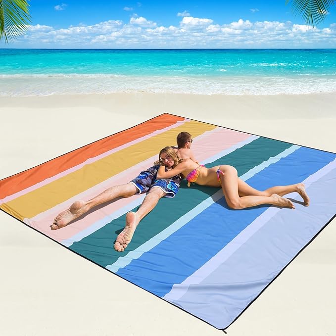 WIWIGO Beach Blanket Waterproof Sandproof Beach Mat 79" X 83"/10'x9'for 2-8 by WIWIGO