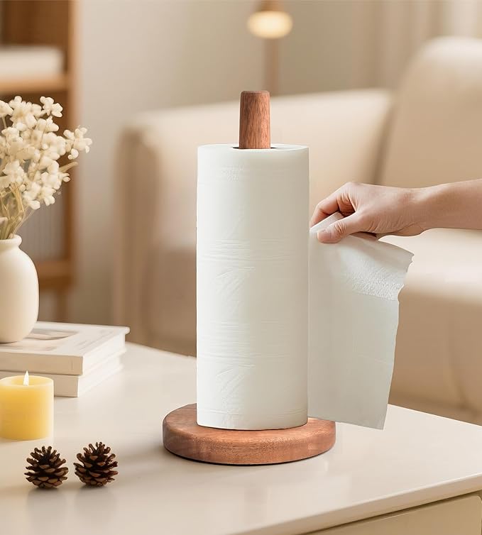 KitchLife Acacia Wooden Paper Towel Holder Countertop, Large Size - Image 6