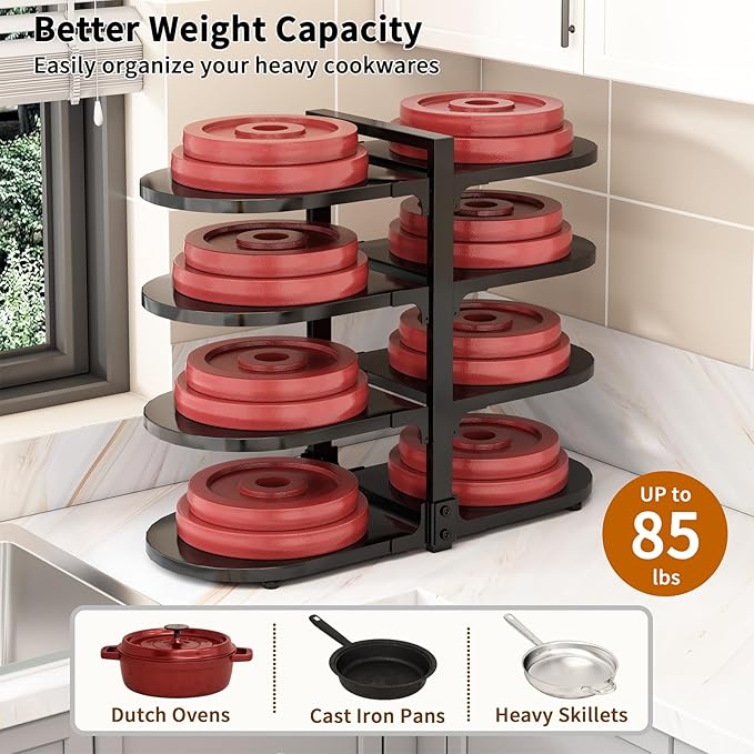 Adjustable Heavy Duty Pots and Pans Organizer Under Cabinet, 8-Tier Pot and Pan - Image 2