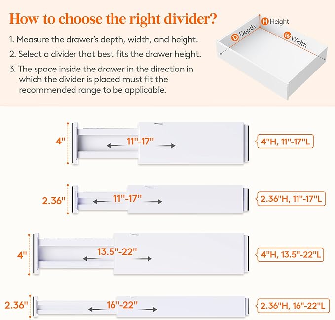 Lifewit 8 Pack 4" High Drawer Dividers 28-43.5cm/11-17" Adjustable Drawer - Image 3