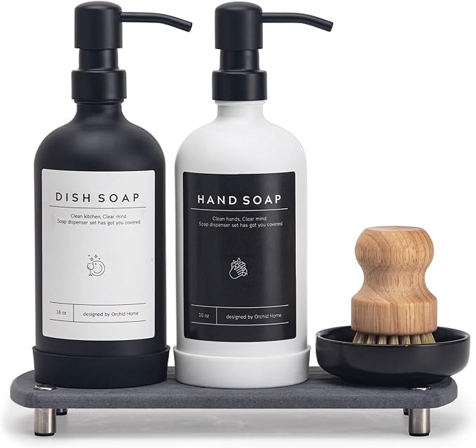 Kitchen Soap Dispenser Set - 16OZ Glass Bottle by ORCHID+HOME