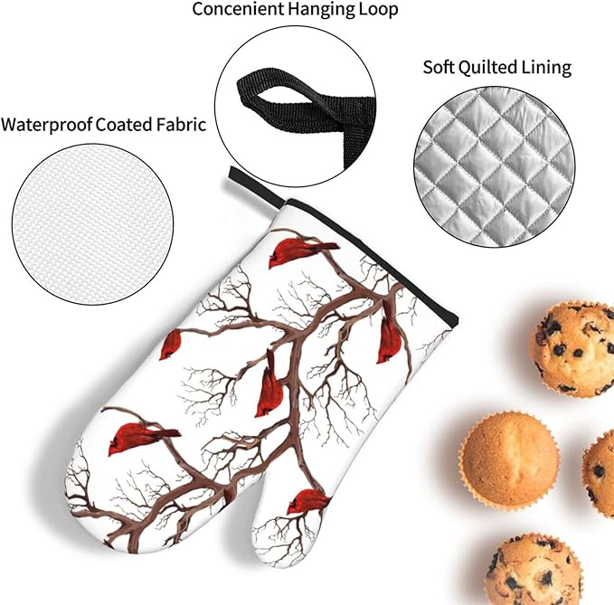 Winter Cardinal Birds Oven Mitts and Pot Holders Sets of 3 Kitchen Hot Pads - Image 5