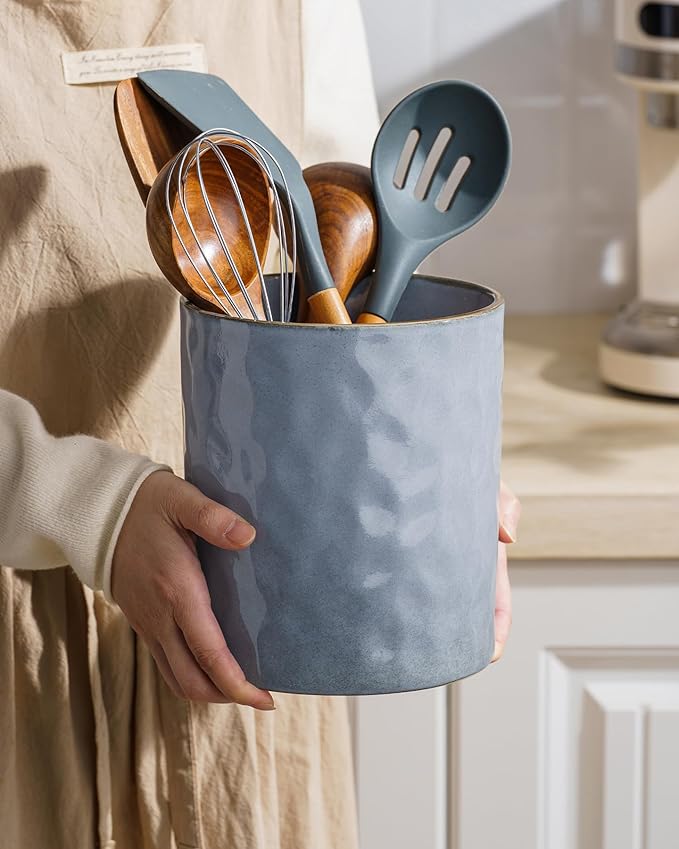 famiware Ocean Utensil Holder, 7.2"+5.8" Ceramic Kitchen Utensil Holder - Image 4