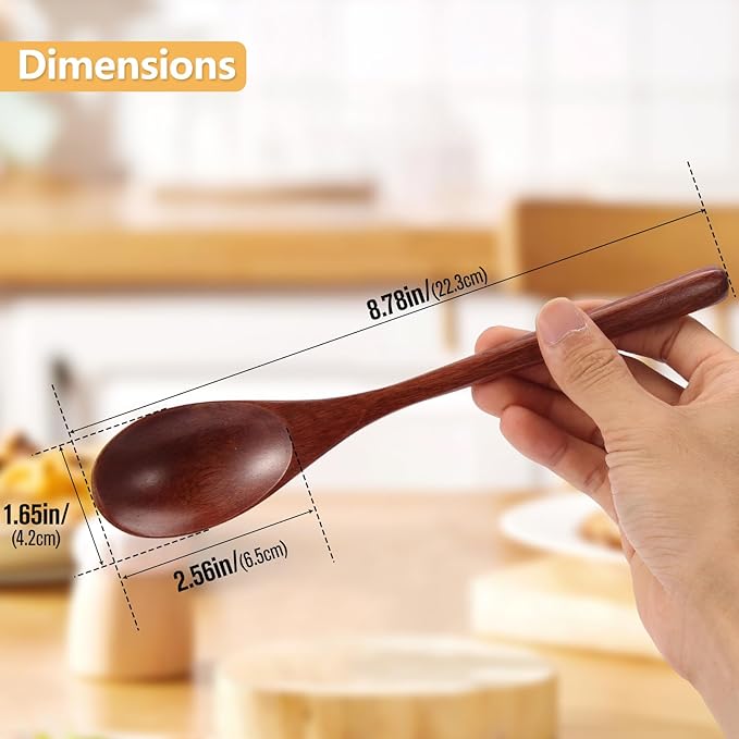 Wooden Spoons, 6 Pieces 9 Inch Wood Soup Spoons - Image 3