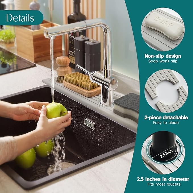 Eormoe Stone Faucet Mat for Kitchen Sink – Diatomite Drying Stone Mat & Sink - Image 8