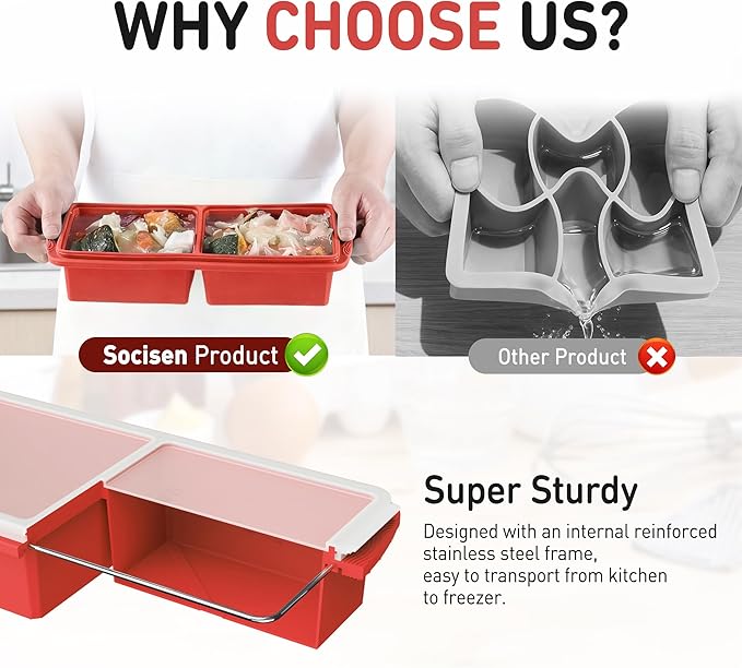 Silicone Freezer Tray with Lid Soup Freezer Container Molds with Steel - Image 4