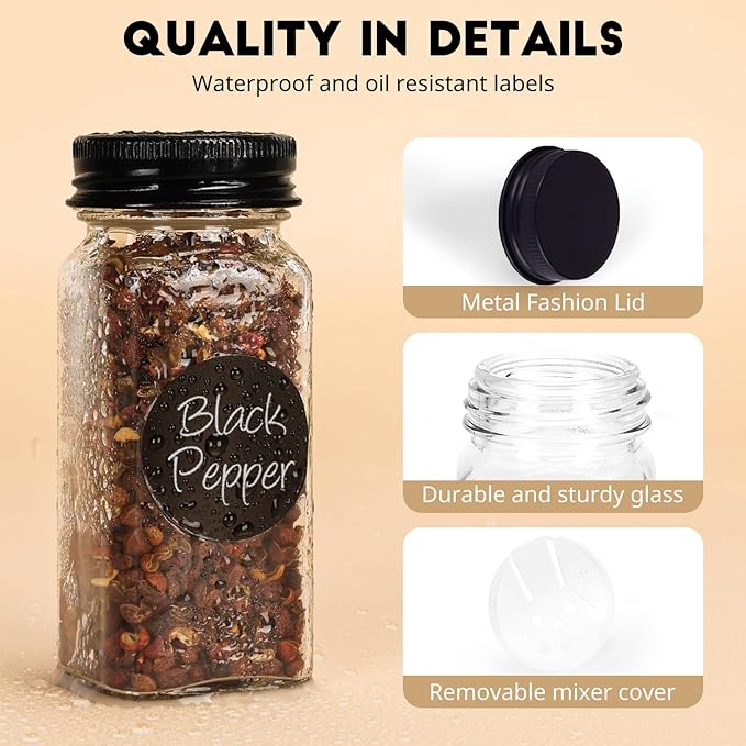 12Pcs Spice Jars with Label, 4oz Empty Square Seasoning Containers, Spice Jars - Image 3
