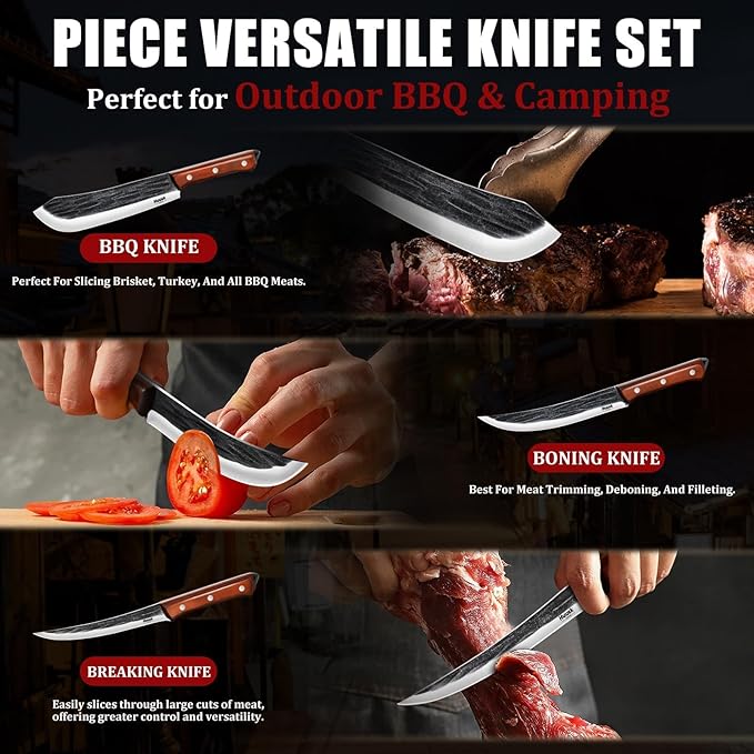 Huusk Butcher Knife Set for Meat Cutting, Hand-forged Kitchen Knive Set - Image 6