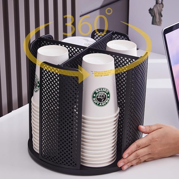 Coffee Cup Dispenser, Disposable Paper Cup and Lid Holder 360° Rotatable by cupholder