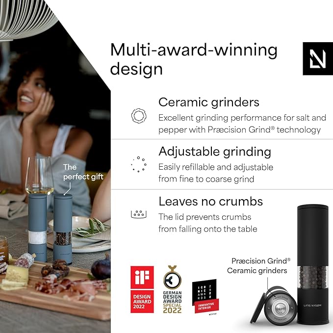 LARS NYSØM Salt and Pepper Grinder Set Manual, Stainless Steel Salt and Pepper - Image 2