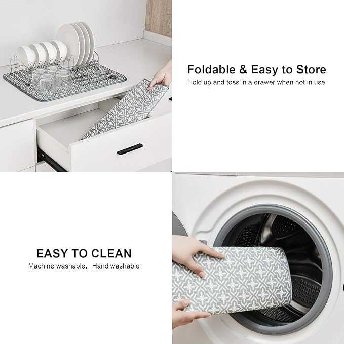 SUBEKYU Dish Drying Mats for Kitchen Counter, Microfiber Absorbent Dish - Image 6