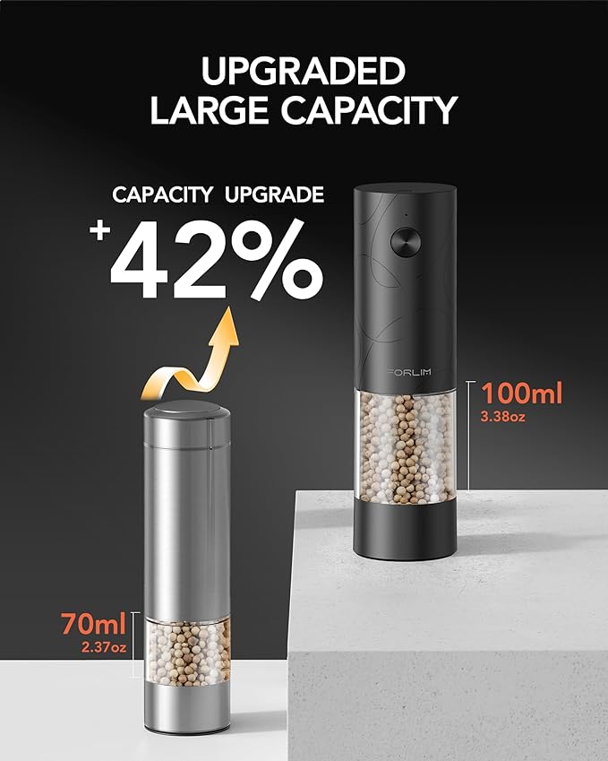 FORLIM Electric Salt and Pepper Grinder Set, USB Rechargeable, Automatic Salt - Image 3