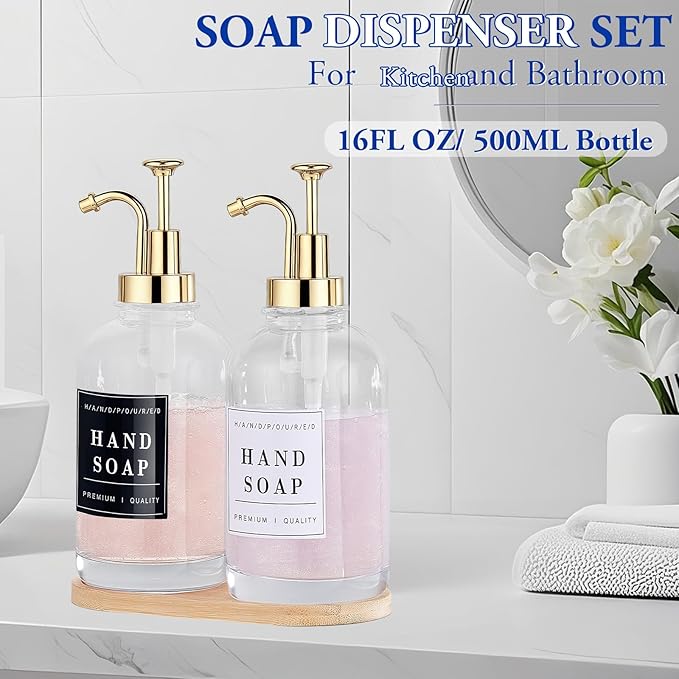 Glass Soap Dispenser with Pump, Countertop Soap and Lotion Dispenser Set of 2 - Image 2