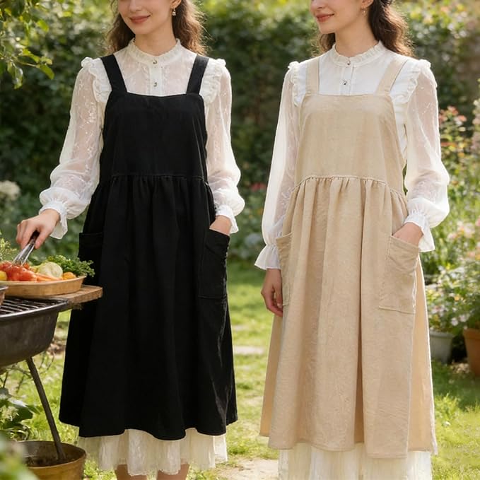 Uaussi Cotton Linen Apron Cross Back Work Apron - Image 3