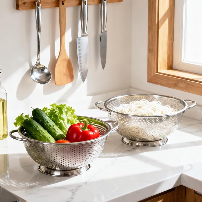 304 Stainless Steel Colander, Micro-Perforated 3-Quart Strainer - Image 7