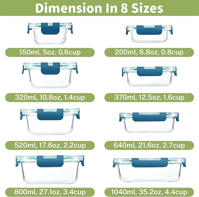 HOMBERKING 8 Pack Glass Food Storage Containers - Image 2