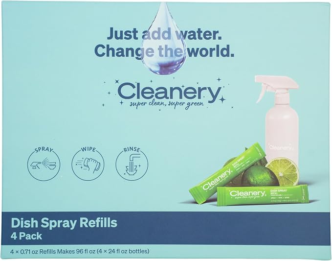 Dish Spray Cleaner Powder Concentrate Refills 4 Pack, Makes 24 fl oz Each, Tahitian Lime