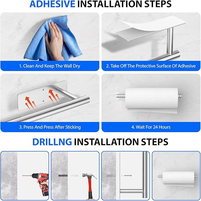 Paper Towel Holder Under Cabinet, Self-Adhesive, No Drilling, Stainless Steel - Image 6