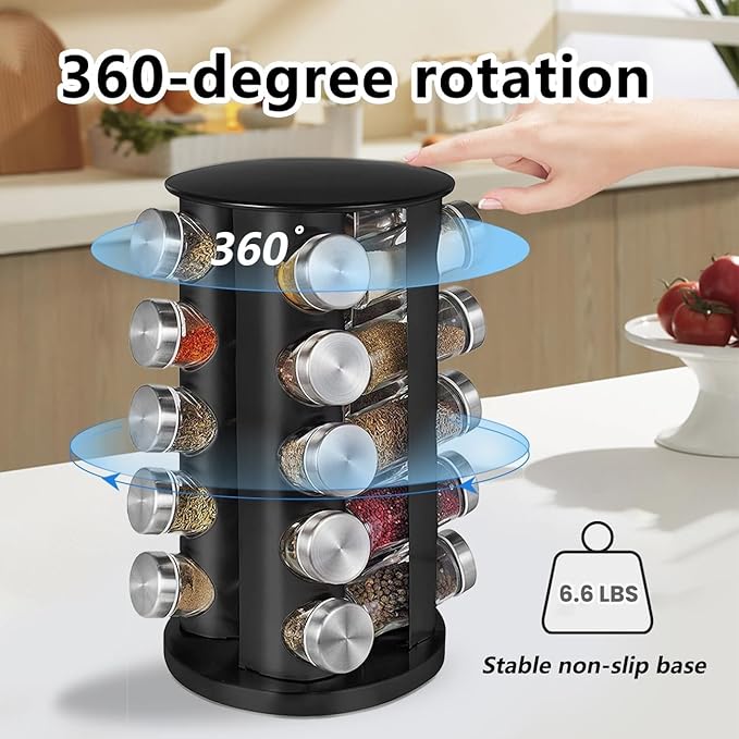 EBIZ&TECH 20-Jar Stainless Steel Rotating Spice Rack - Image 3