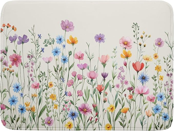 Giwawa Spring Floral Dish Drying Mat 18"x24" Watercolor Summer Wildflower Dish by Giwawa