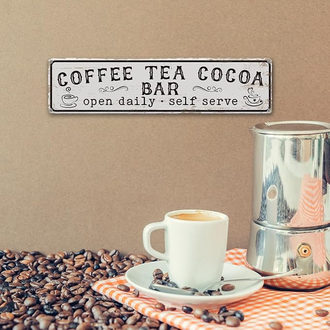 Coffee Signs for Wall, Coffee Tea Cocoa Bar Sign, Retro Metal Tin Sign - Image 6