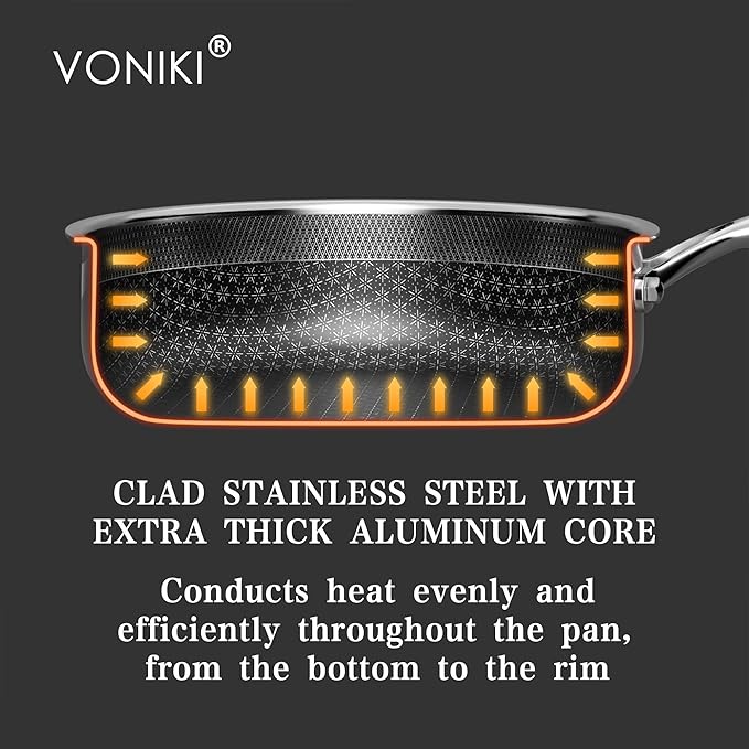 VONIKI Hybrid Tri-ply Stainless Steel Cookware Set, Pots And Pans Set Non Stick - Image 3