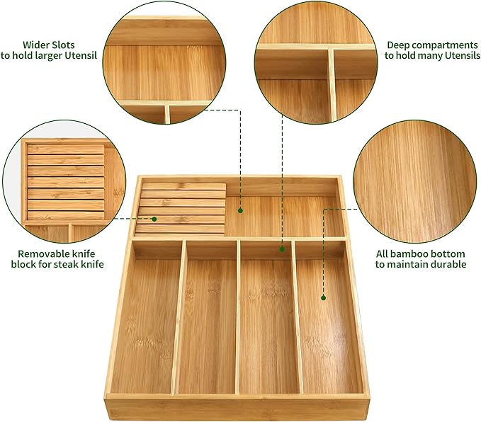 VaeFae Bamboo Silverware Organizer, Utensil Holder - Image 6