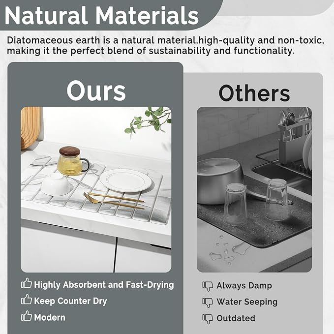 Large Stone Dish Drying Mat for Kitchen Counter, Foldable Water Absorbing - Image 7