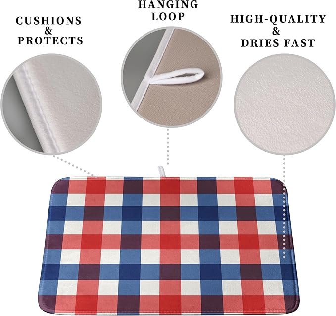 4th of July Dish Drying Mat Patriotic Buffalo Plaid Drying Mats - Image 3