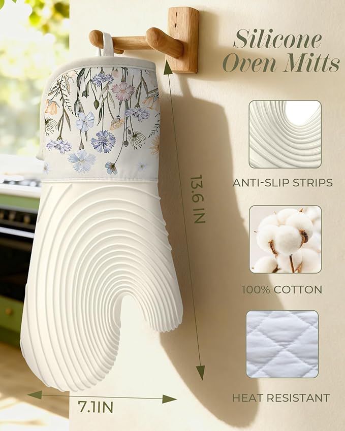Slohif Long Silicone Oven Mitts Heat Resistant - Image 2