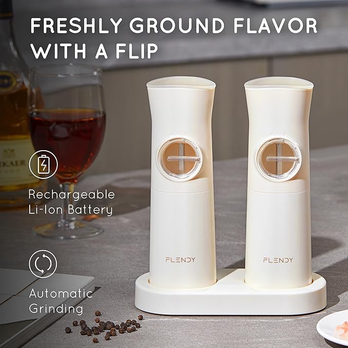 Flendy Gravity Electric Salt and Pepper Grinder Set Rechargeable, Automatic - Image 2