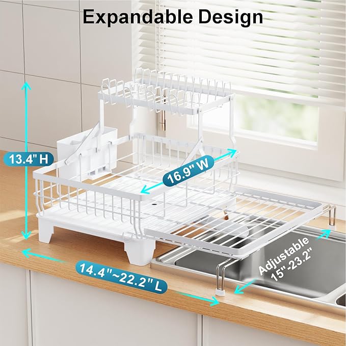 GSlife Large 2 Tier Dish Drying Rack, Expandable Heavy-Duty Dish Rack - Image 6