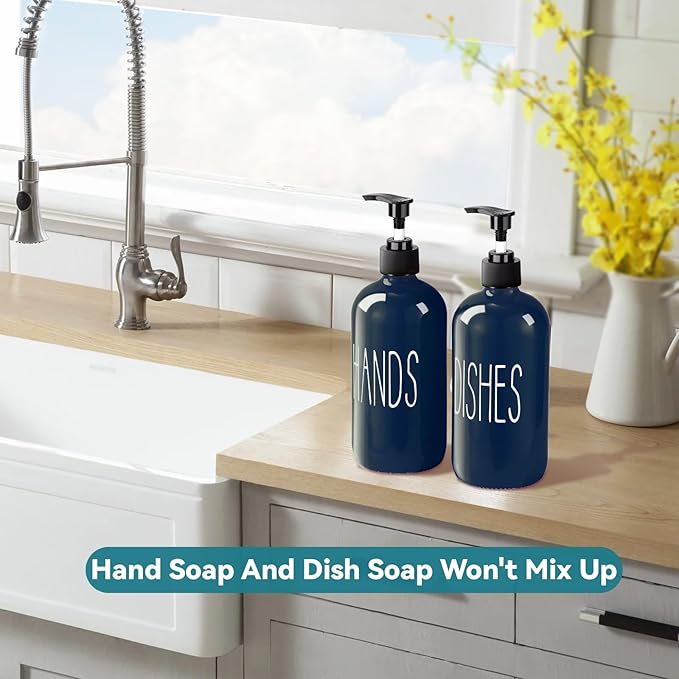 COHOSEGE Glass Soap Dispenser Set 2 Pack, 16 Oz Dish Soap Dispenser - Image 5