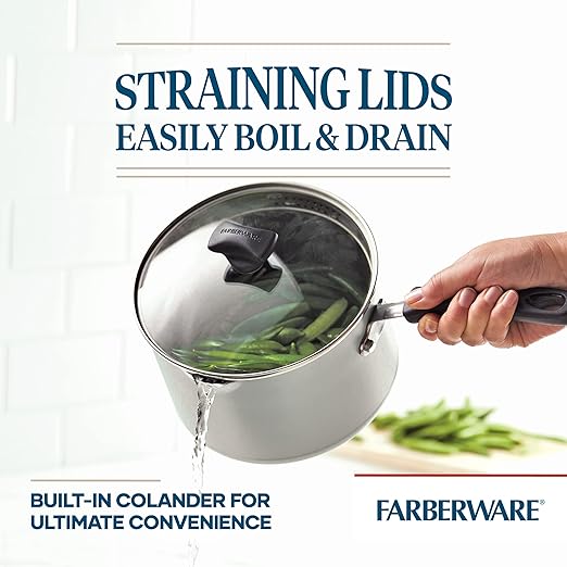 Farberware Cookstart DiamondMax Nonstick Straining Saucepan, Dishwasher Safe - Image 3